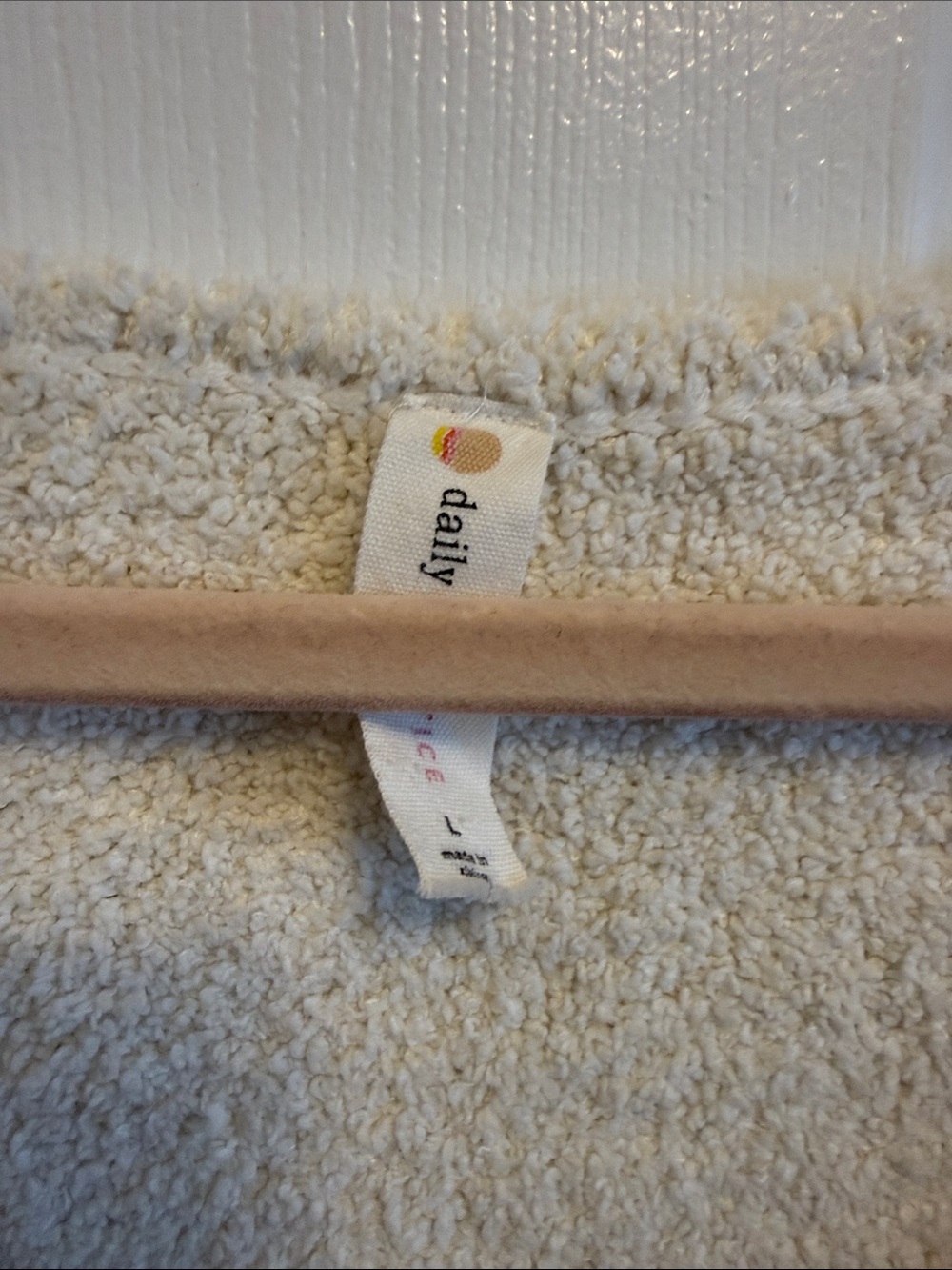Anthropologie Daily Practice Cream Colored Teddy Bear Fleece Faux Wrap Crop Sz L - Picture 2 of 6